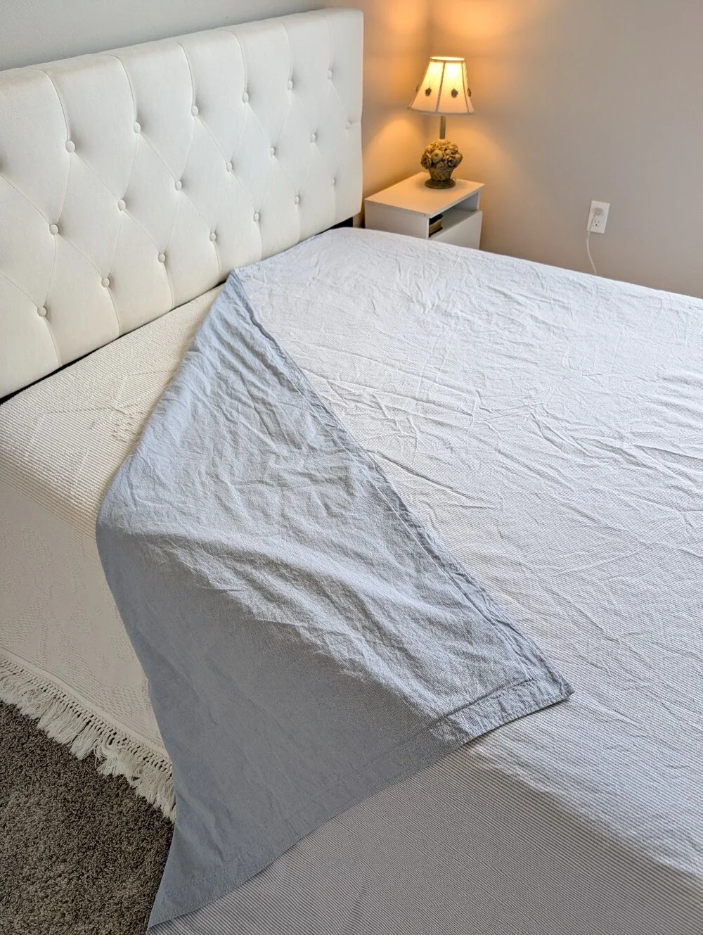 Ralph Lauren King Cotton Oxford Duvet Cover Light Blue Striped Reversible Luxury
